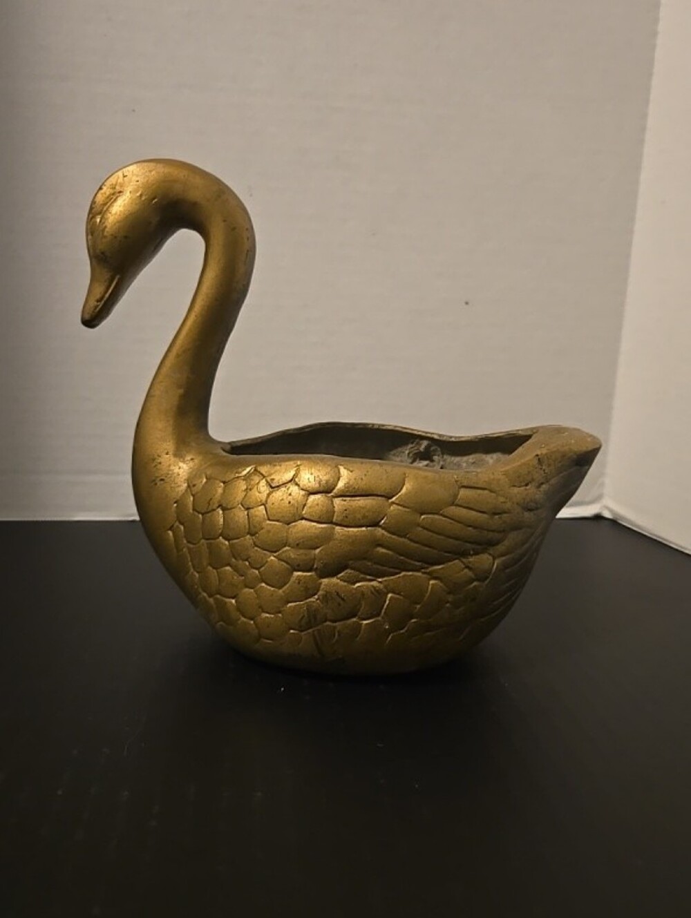 Vintage Brass Swan Planter. Trinket Holder Tissue Holder. 7" Tall